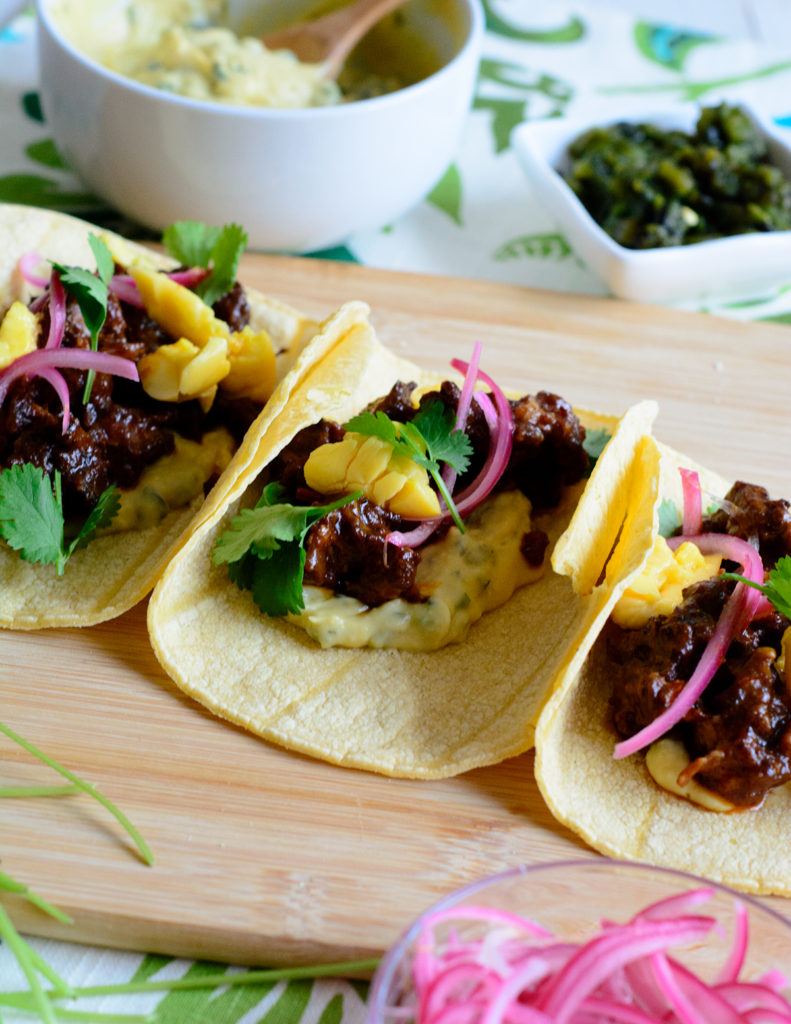 Oxtail-tacos-with-ackee-butter-bean-spread-roasted-poblano-and-quick-pickled-onions-and-ackee